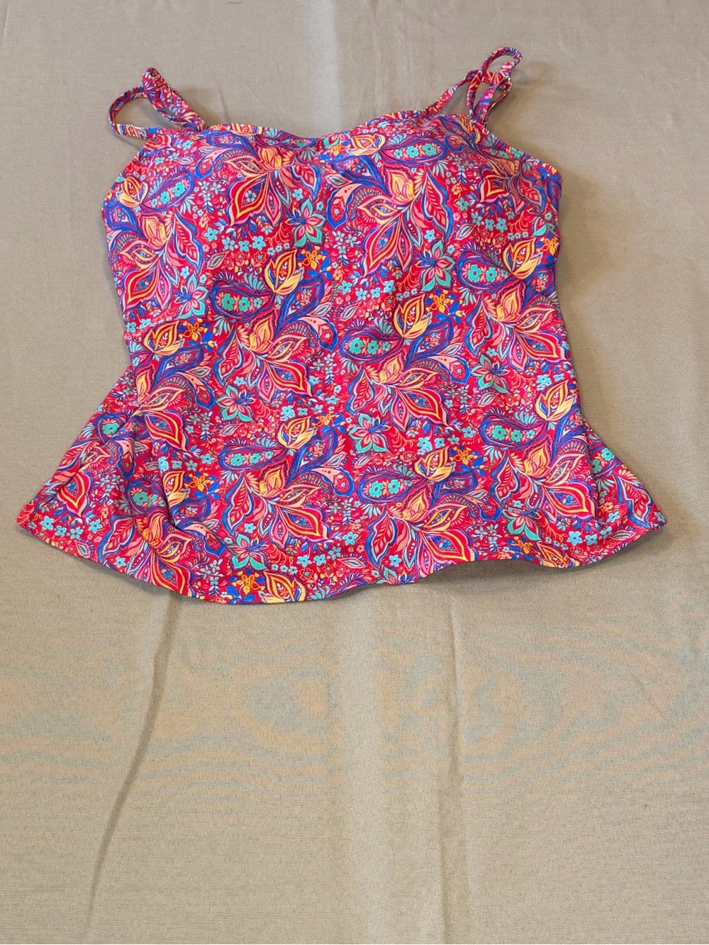 Orange Floral Tankini Top with Adjustable Straps